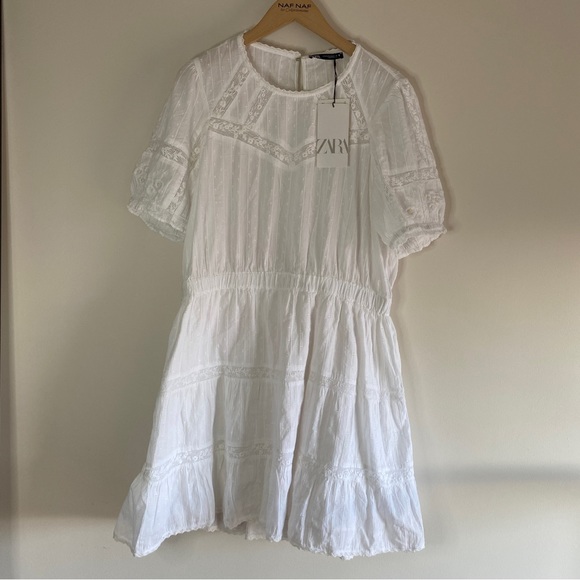 ZARA EMBROIDERED DOTTED MESH WHITE DRESS - Picture 4 of 8